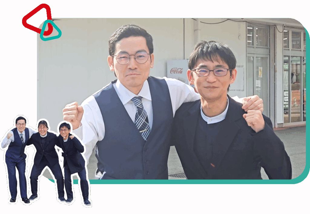 先輩スタッフと後輩スタッフで肩組み